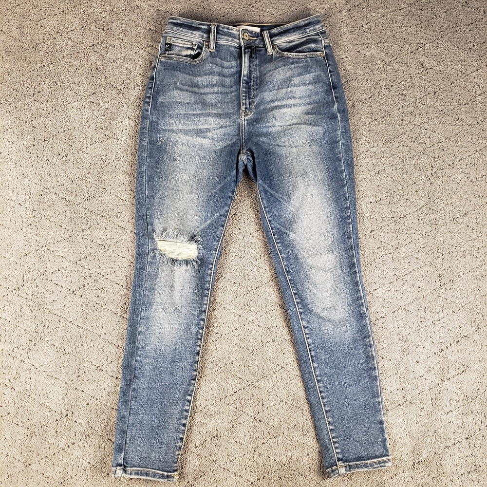 KanCan Jeans Womens 9 Blue Skinny Distressed High Waist Stretch Denim